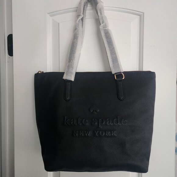 NWOT - Kate Spade Larchmont Avenue Logo Large Tote Bag Black 100% Leather - Picture 4 of 14